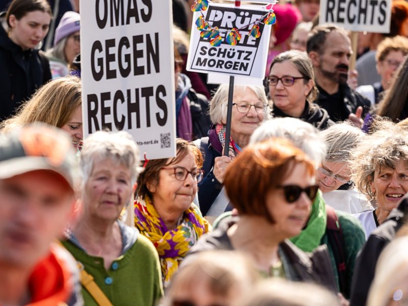 Demonstration mit Schildern OMAS GEGEN RECHTS, Fotoprojekt von Corinna Micori